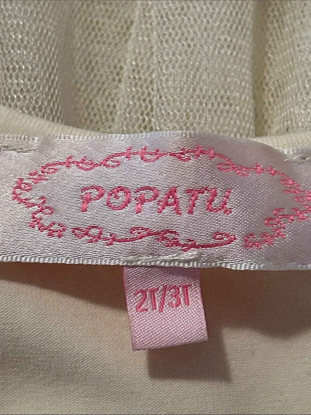 Popatu 3D Floral Dress Tutu Formal Flower Girl Ivory Cream Size 2T / 3T